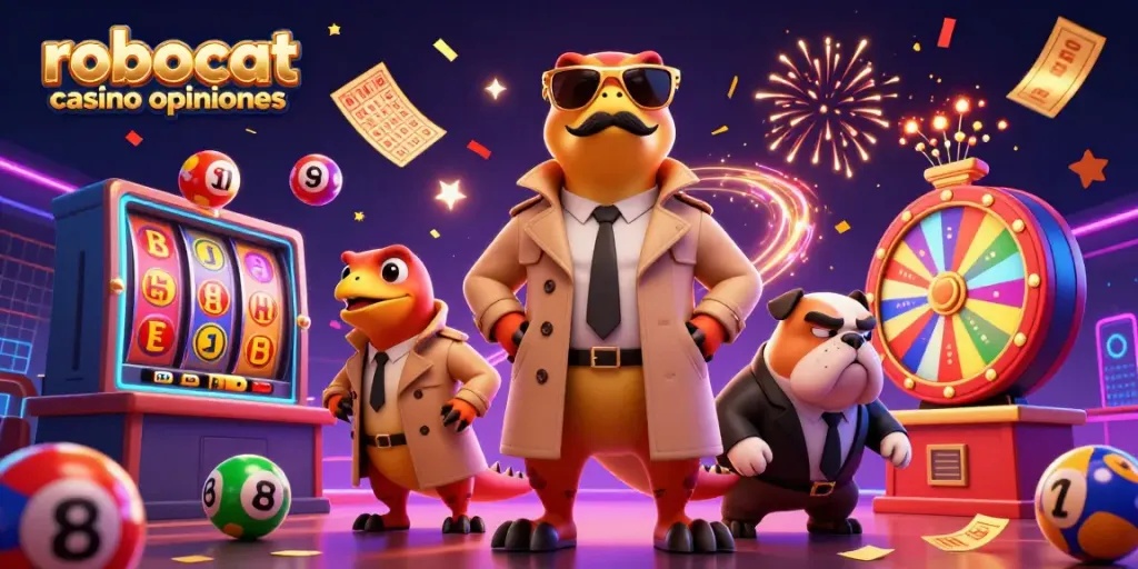 Experience robocat casino opiniones with raptors entering a VIP room surrounded by slot reels and vibrant casino elements.